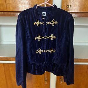 Janie and Jack Toy Solider Velvet Blue Velvet Blazer with Gold Details Sz 7 8